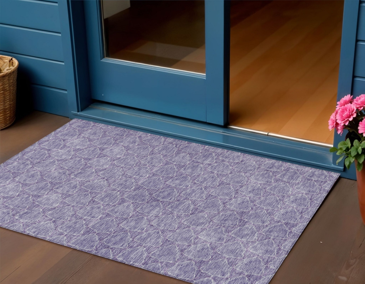 613560 3 x 5 ft. Lavender & Ivory Geometric Washable Indoor & Outdoor Rectangle Area Rug