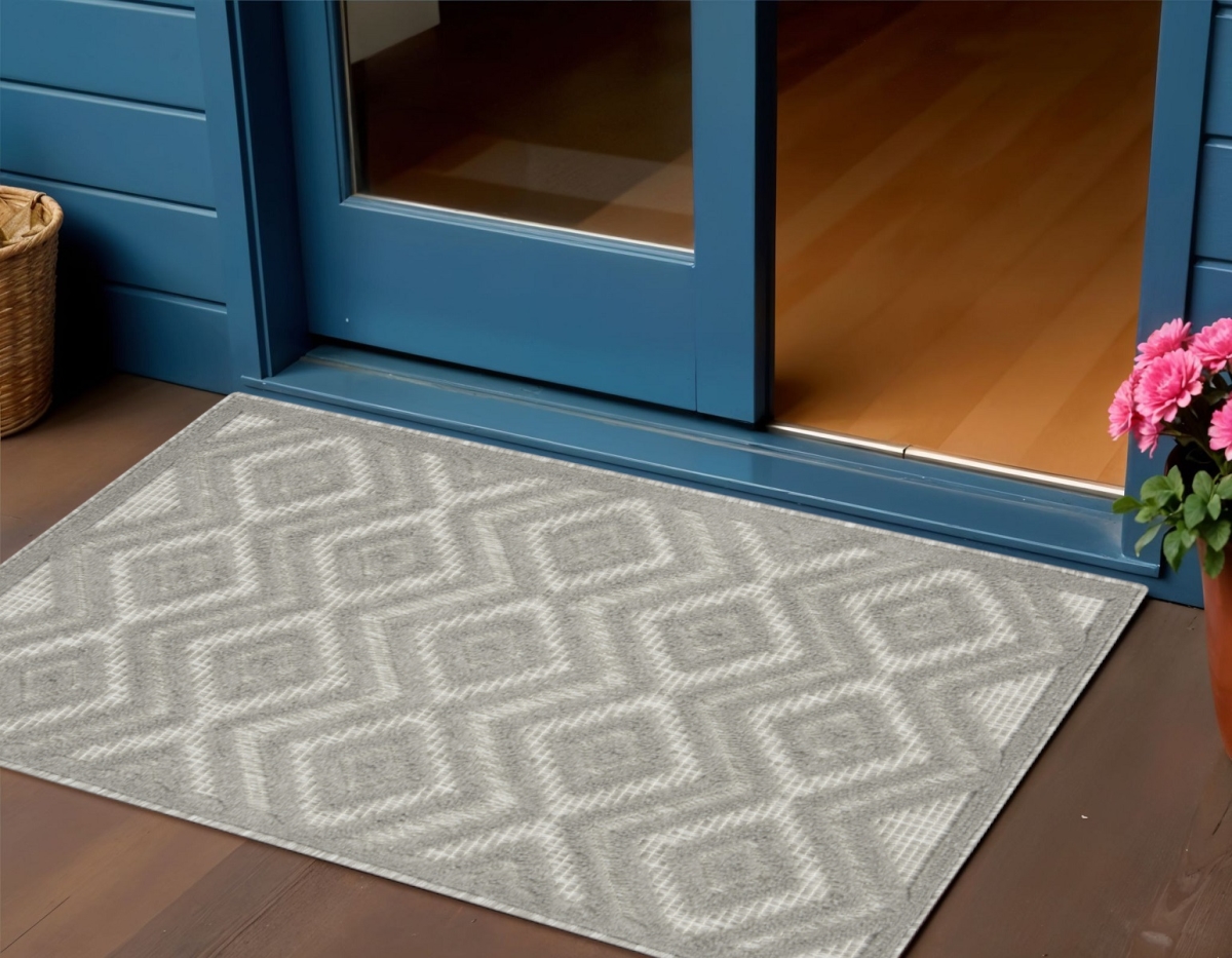 573843 2 x 4 ft. Silver & Gray Geometric Indoor & Outdoor Rectangle Area Rug