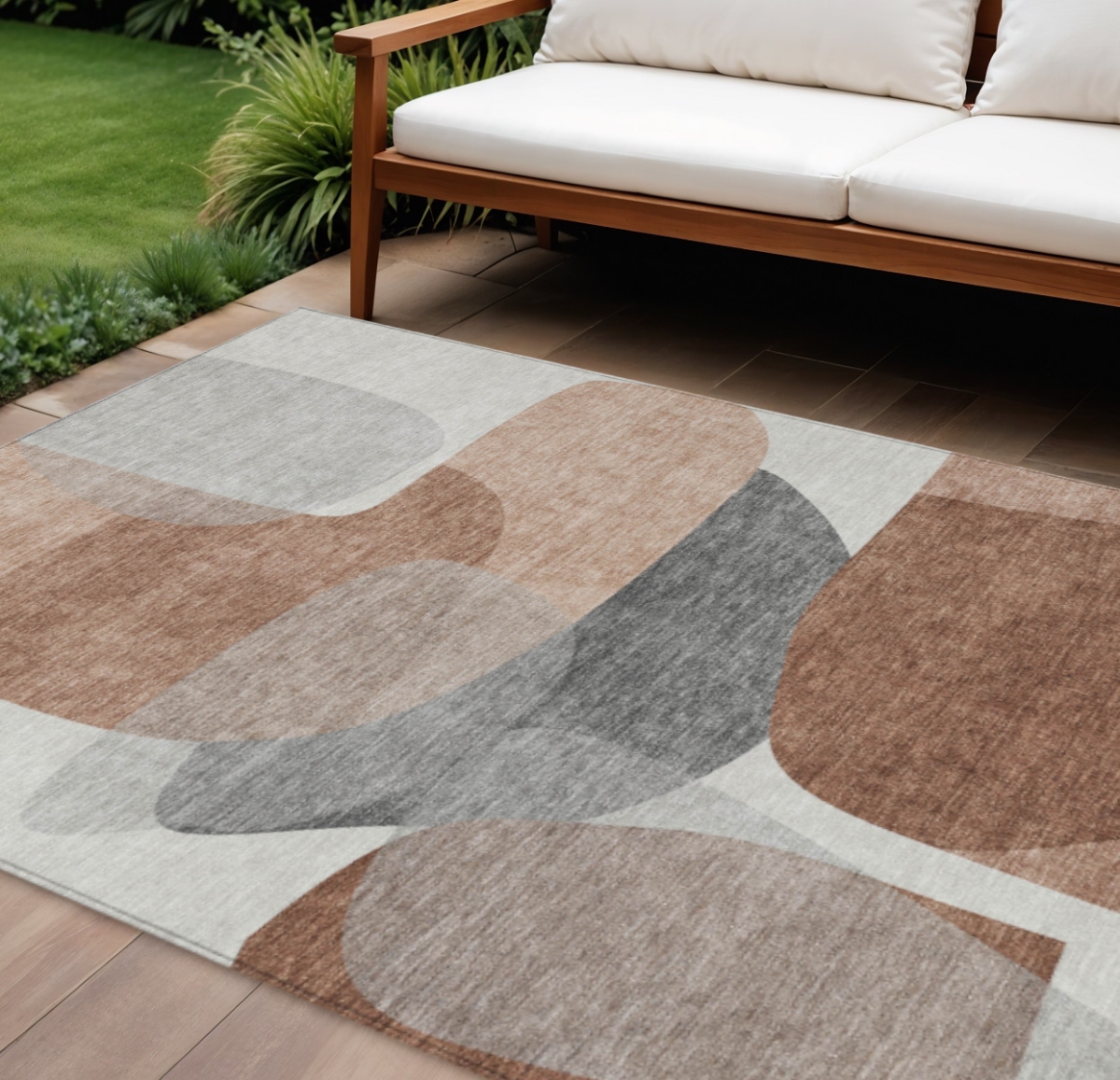 632176 8 x 10 ft. Rust & Gray Abstract Washable Indoor & Outdoor Rectangle Area Rug