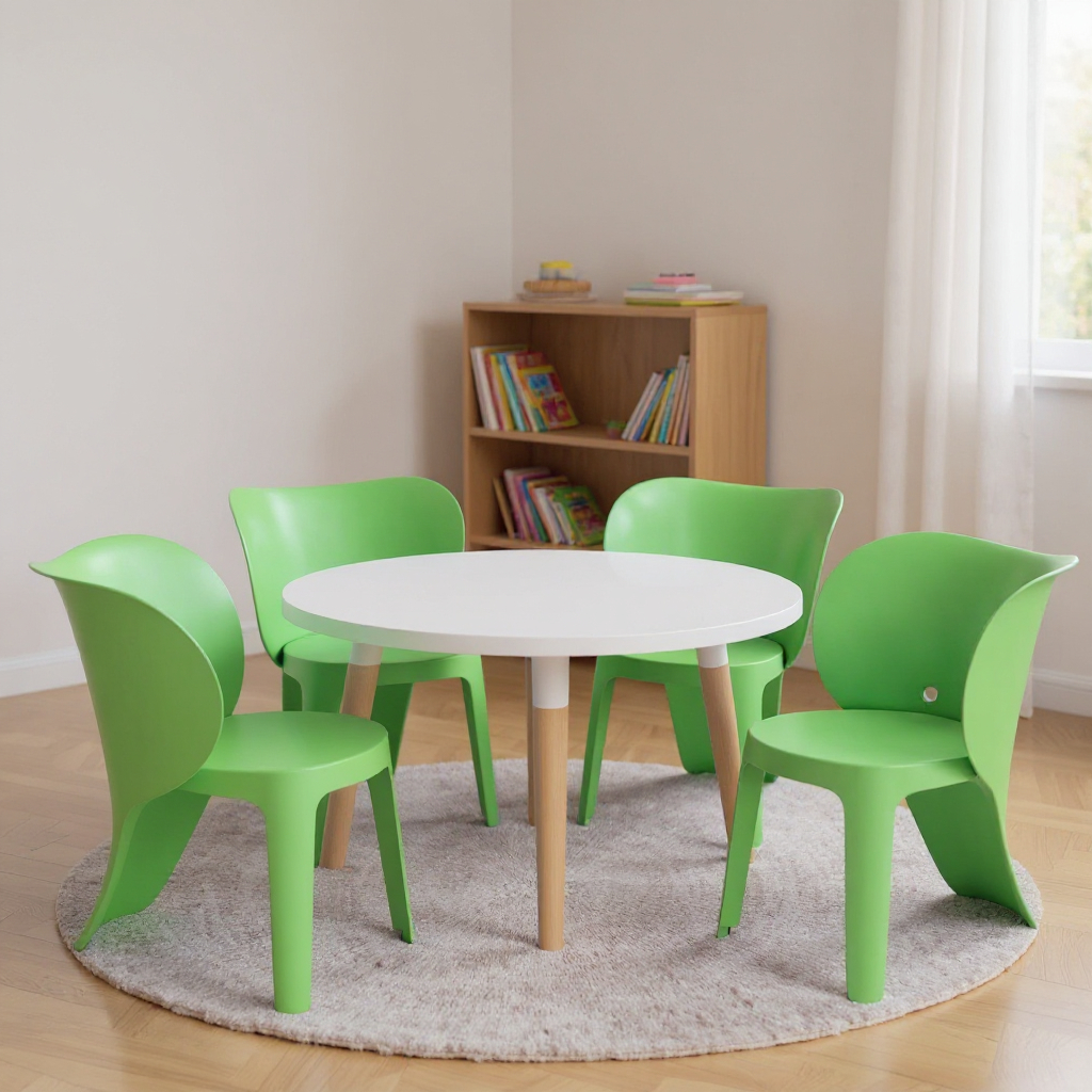 554658 Green Heavy Duty Plastic Juvenile Chairs - Set of 4