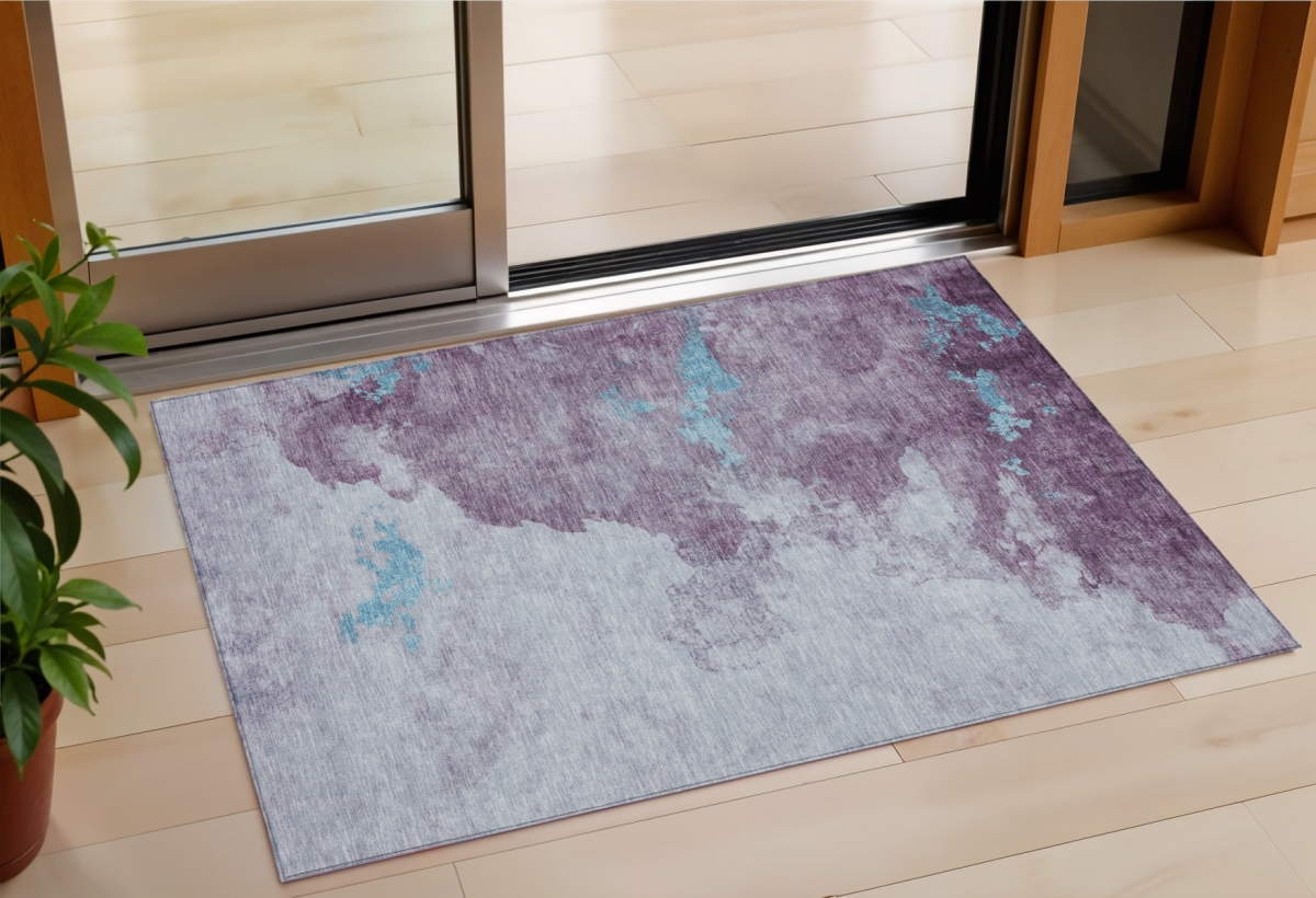 631809 3 x 5 ft. Lavender & Teal Blue Abstract Washable Indoor & Outdoor Rectangle Area Rug
