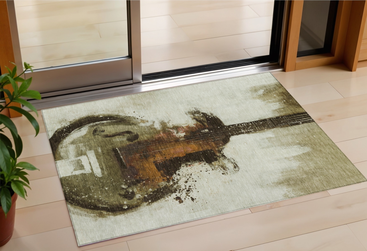 631149 3 x 5 ft. Brown Copper & Charcoal Abstract Washable Indoor & Outdoor Rectangle Area Rug