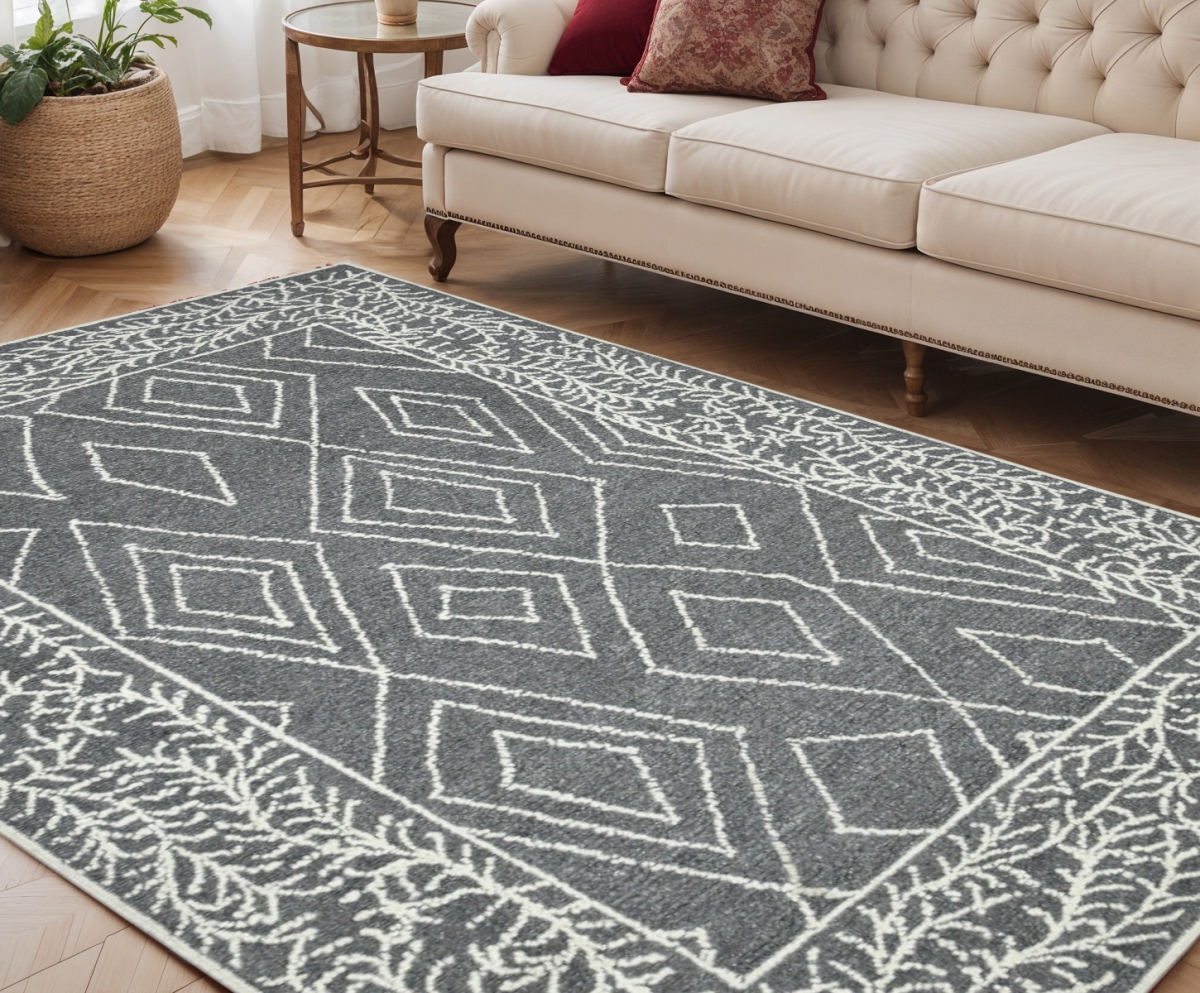 570324 5 x 8 ft. Gray & Ivory Wool Geometric Hand Hooked Rectangle Area Rug