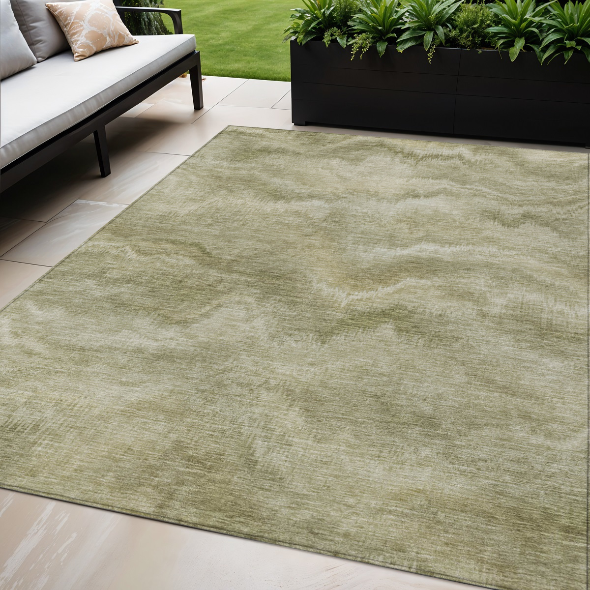 631312 5 x 8 ft. Sage & Ivory Abstract Washable Indoor & Outdoor Rectangle Area Rug