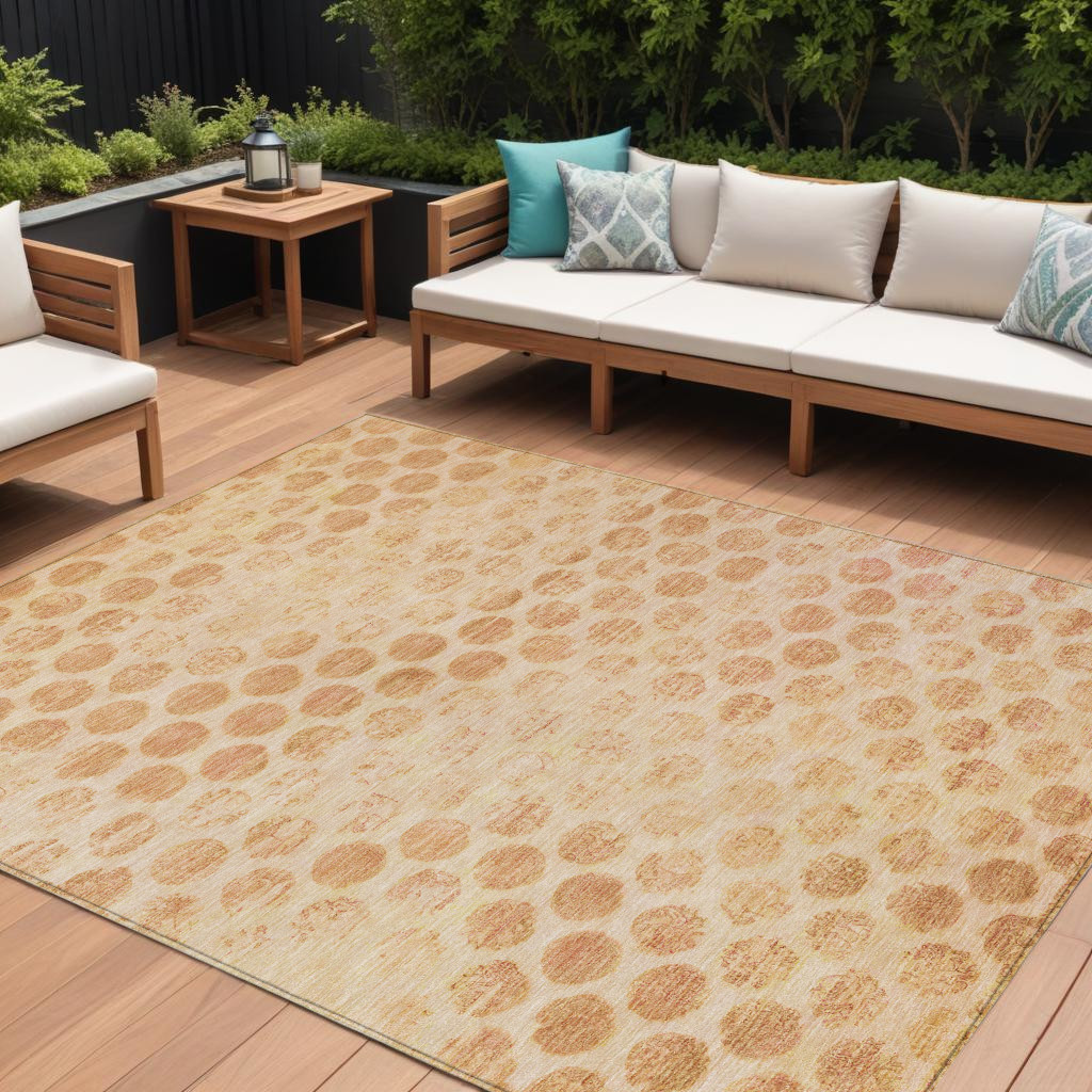 615931 10 x 14 ft. Peach & Rust Polka Dot Washable Indoor & Outdoor Rectangle Area Rug