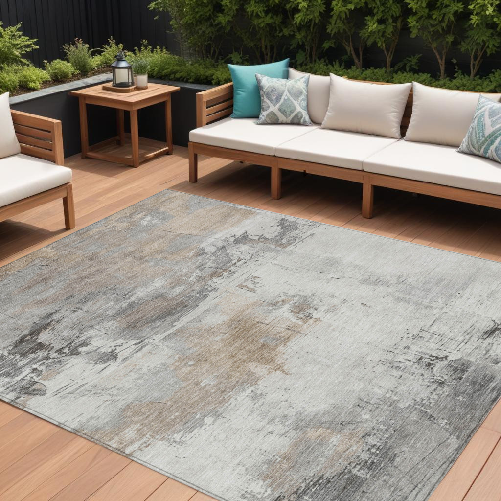 617738 9 x 12 ft. Ivory & Gray Abstract Washable Indoor & Outdoor Rectangle Area Rug