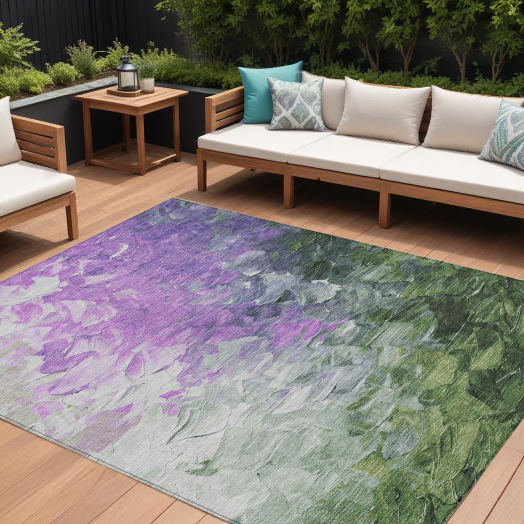 617369 9 x 12 ft. Purple Olive Green & Silver Abstract Washable Indoor & Outdoor Rectangle Area Rug