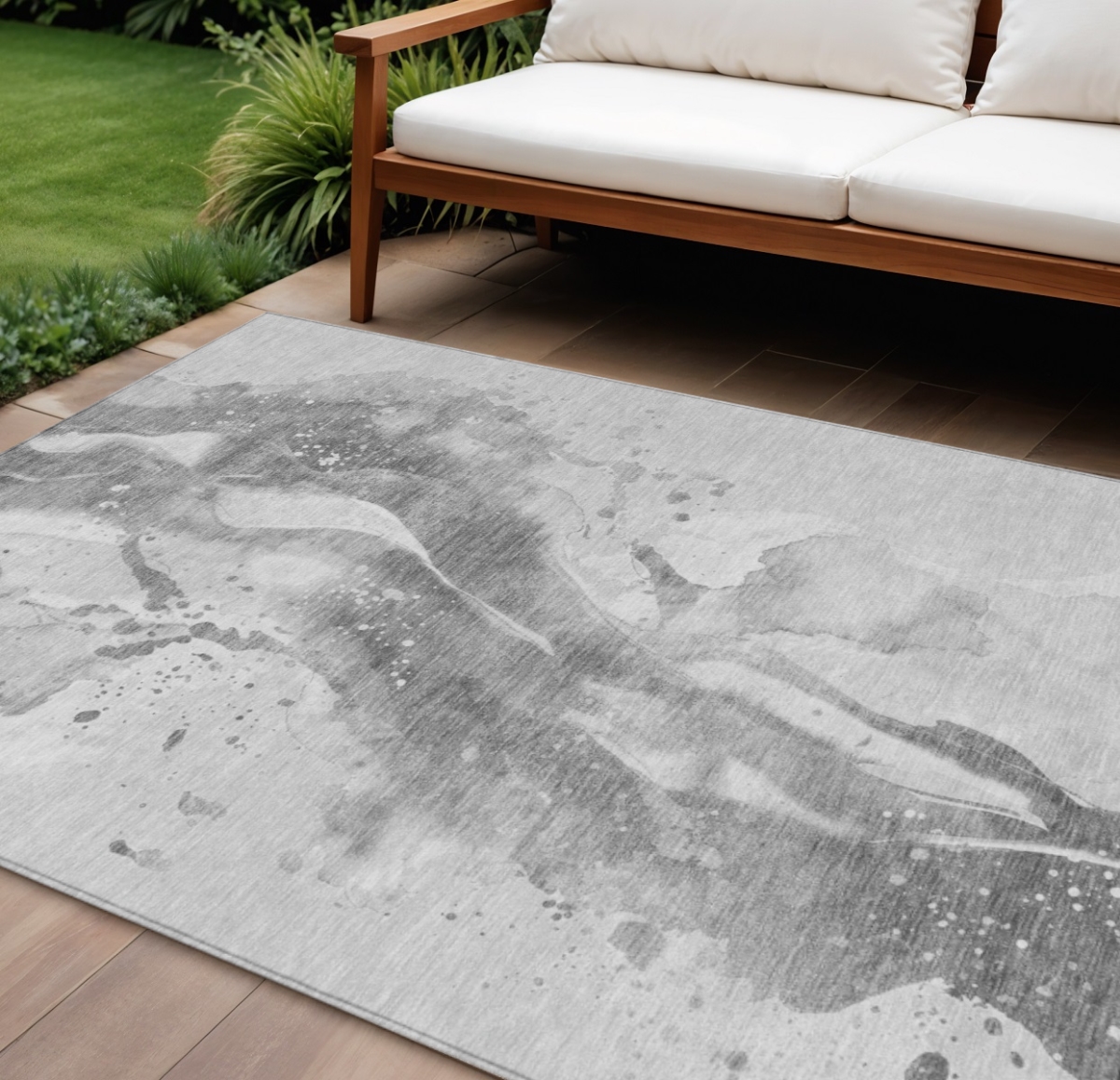 611309 8 x 10 ft. Gray & Silver Abstract Washable Indoor & Outdoor Rectangle Area Rug
