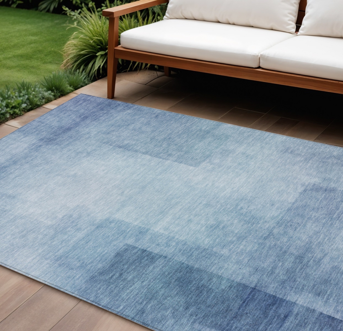 608092 9 x 12 ft. Blue Geometric Washable Indoor & Outdoor Rectangle Area Rug