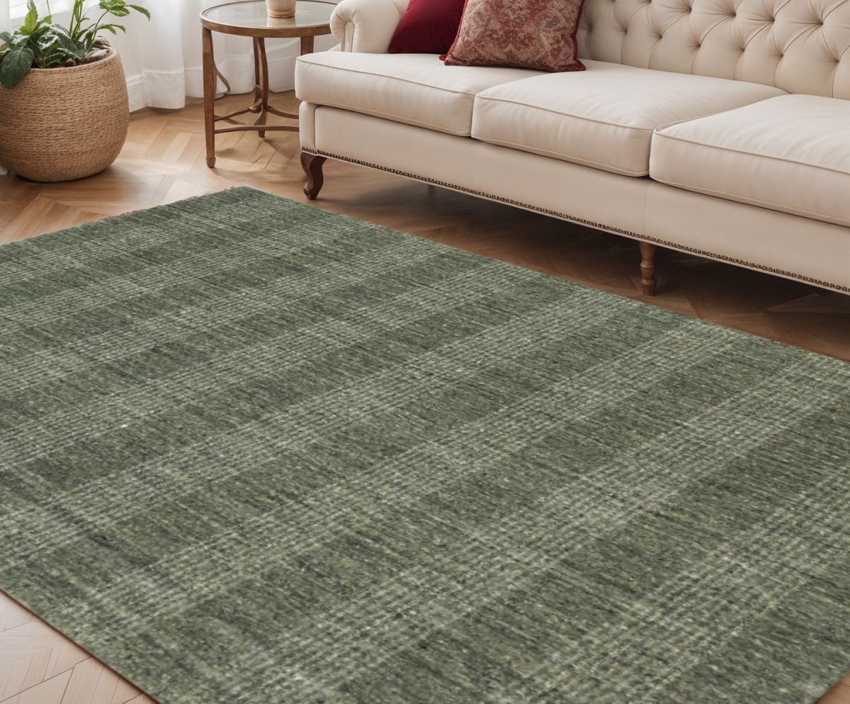 570482 5 x 8 ft. Green Gray & Ivory Wool Plaid Hand Woven Rectangle Area Rug
