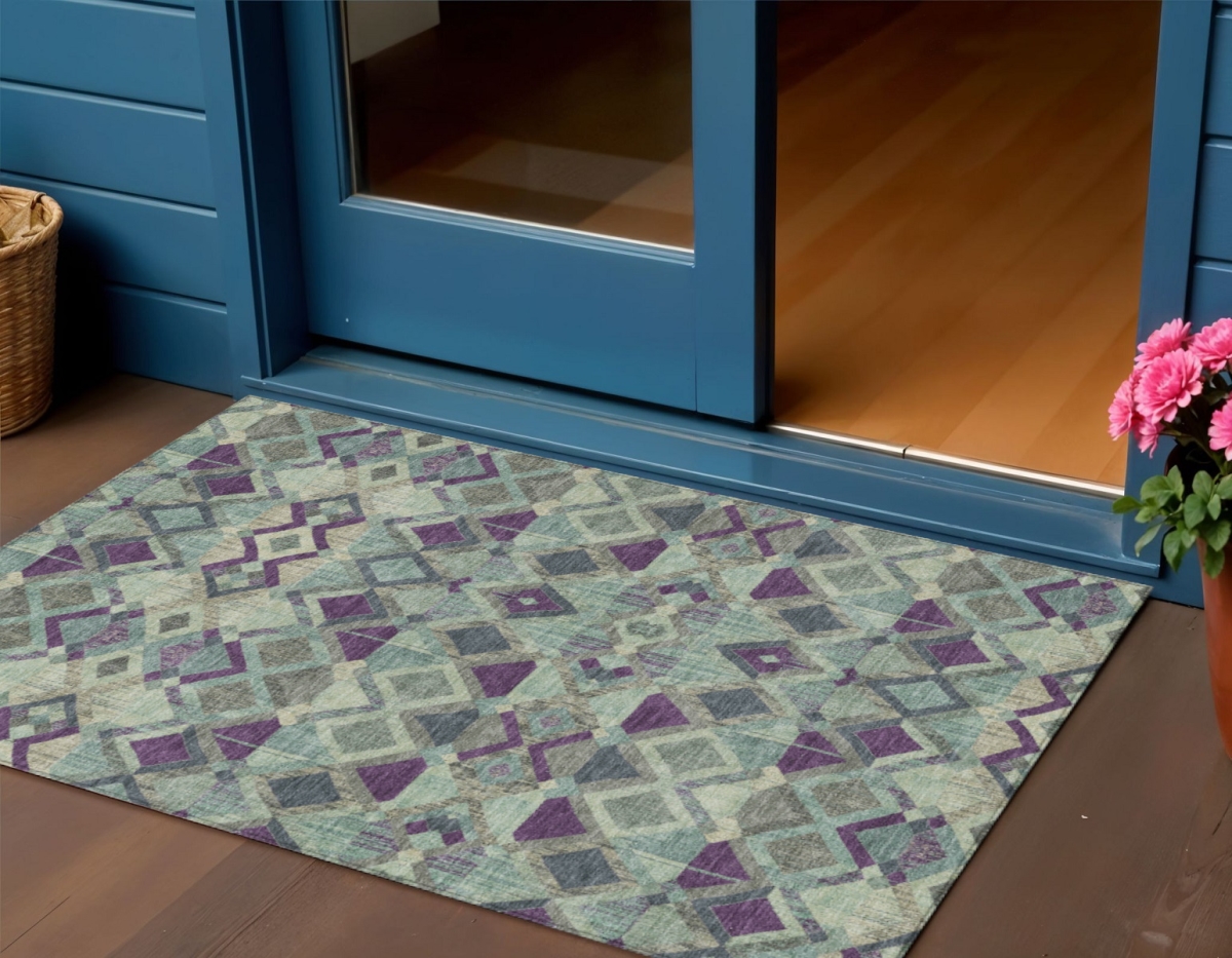 609002 3 x 5 ft. Blue & Purple Geometric Washable Indoor & Outdoor Rectangle Area Rug
