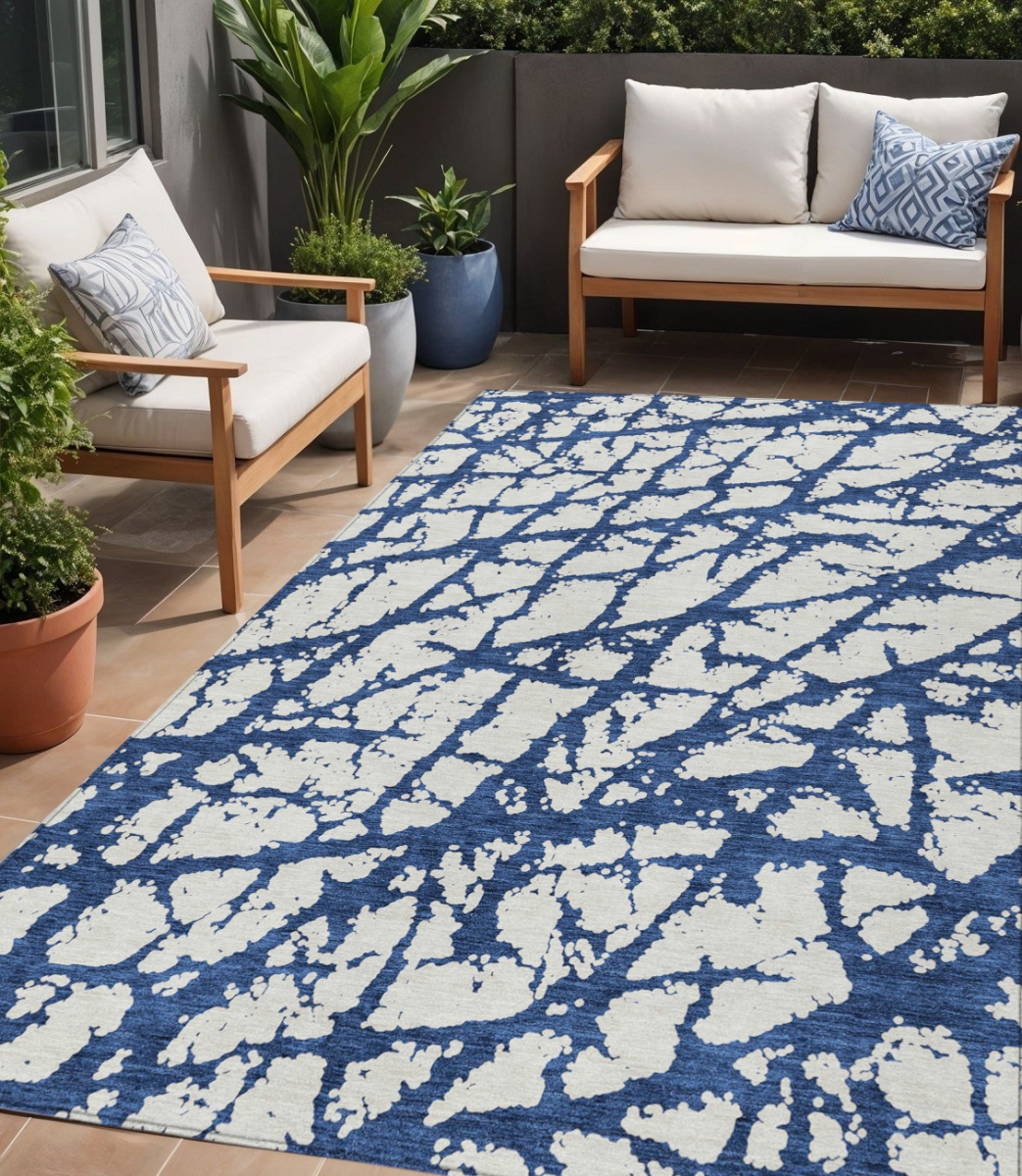 614372 5 x 8 ft. Navy Blue & Ivory Abstract Washable Indoor & Outdoor Rectangle Area Rug