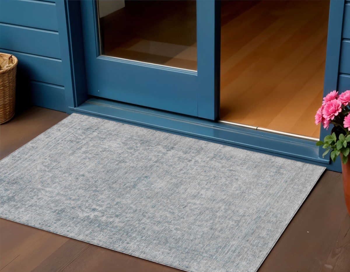 616028 3 x 5 ft. Silver & Beige Abstract Washable Indoor & Outdoor Rectangle Area Rug