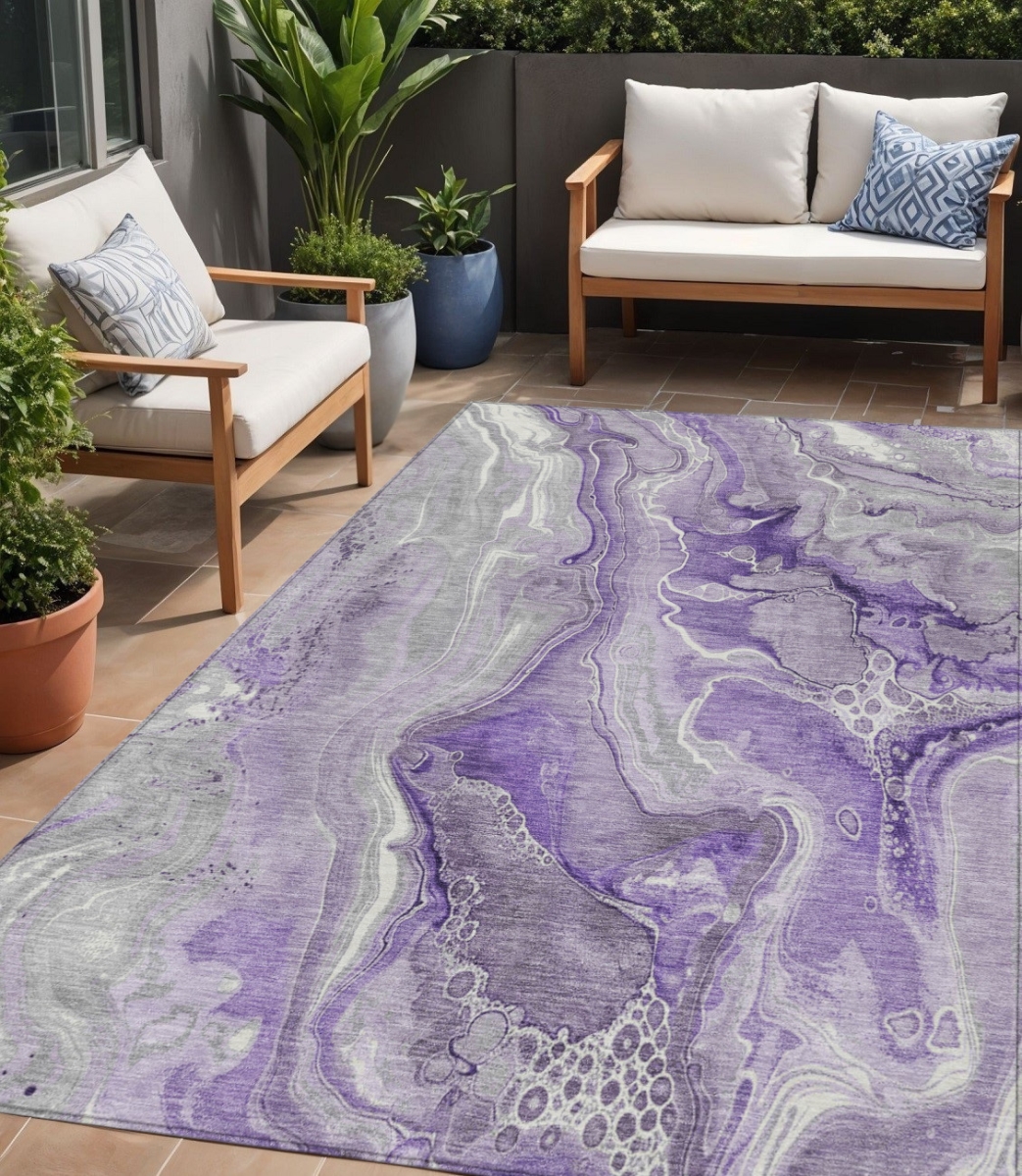 617603 5 x 8 ft. Purple & Ivory Abstract Washable Indoor & Outdoor Rectangle Area Rug