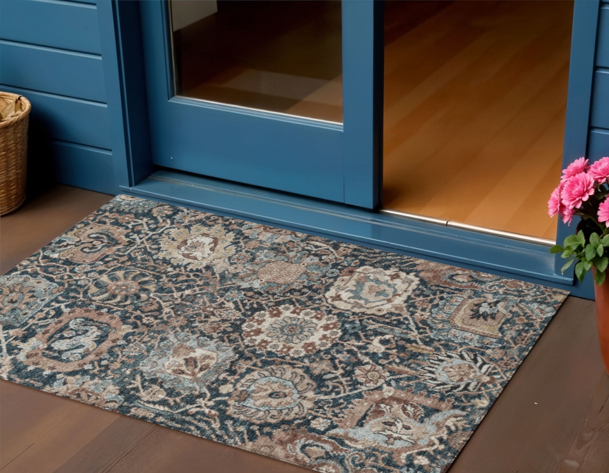 609112 3 x 5 ft. Taupe Blue & Beige Geometric Washable Indoor & Outdoor Rectangle Area Rug