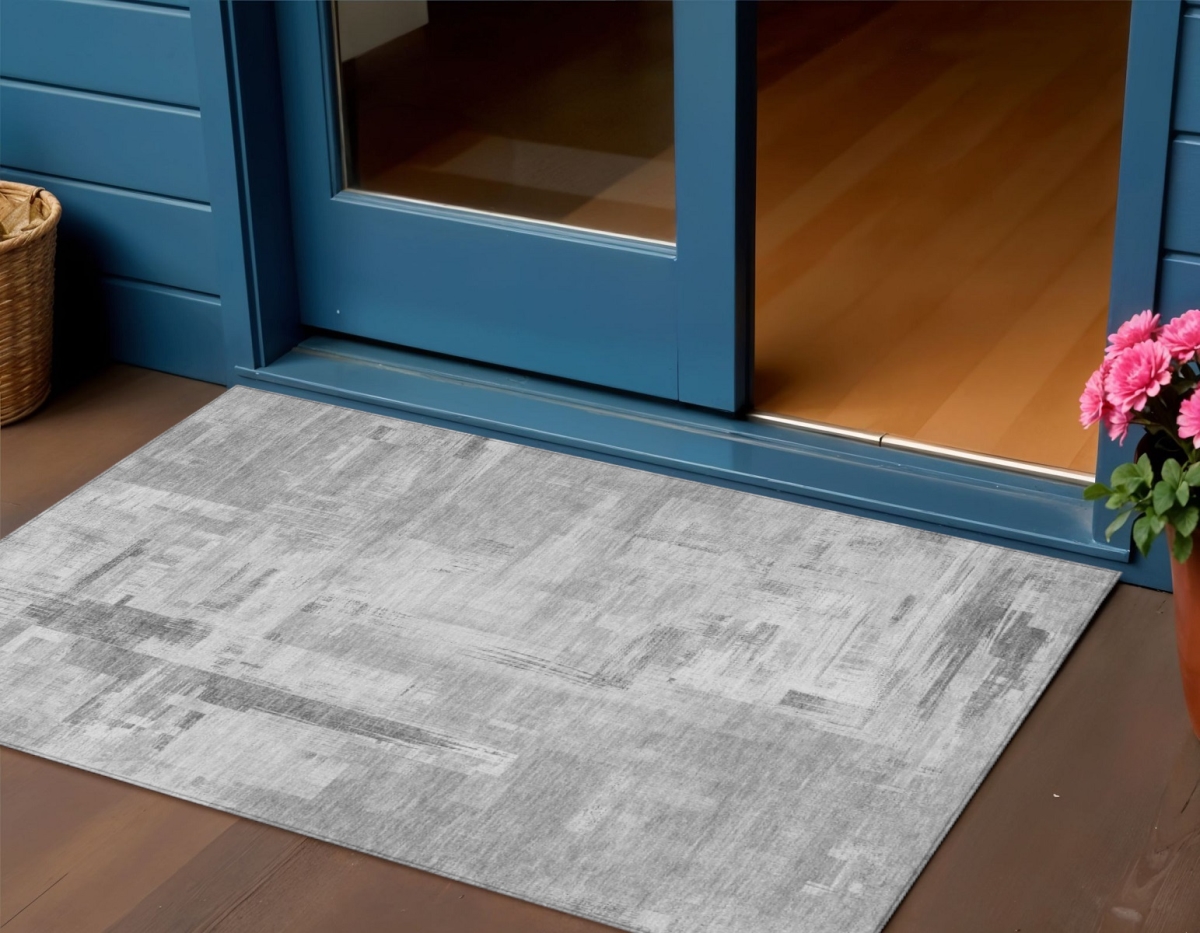 609196 3 x 5 ft. Gray & Off White Abstract Washable Indoor & Outdoor Rectangle Area Rug
