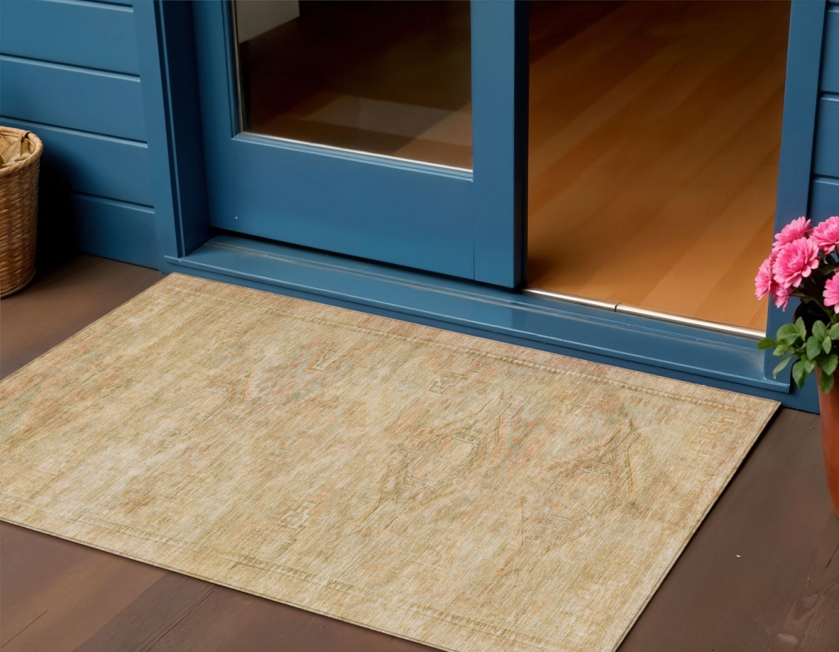615548 3 x 5 ft. Linen & Wheat Aztec Washable Indoor & Outdoor Rectangle Area Rug