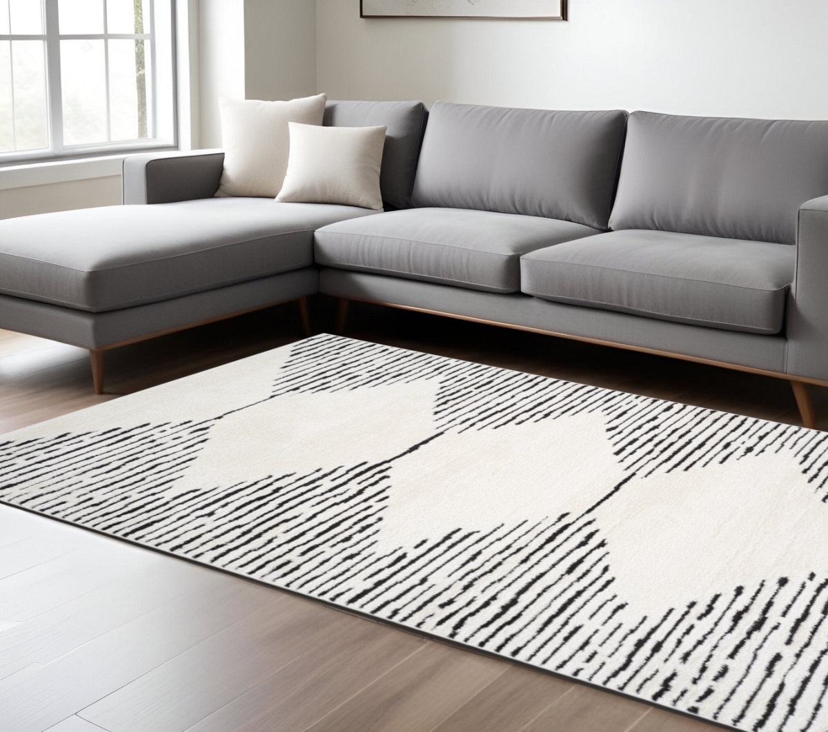 571021 9 x 12 ft. Ivory & Black Geometric Rectangle Area Rug