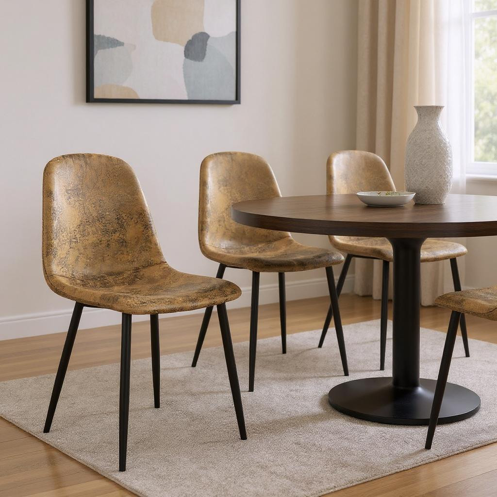 568006 Brown & Black Upholstered Suede Dining Side Chairs - Set of 4