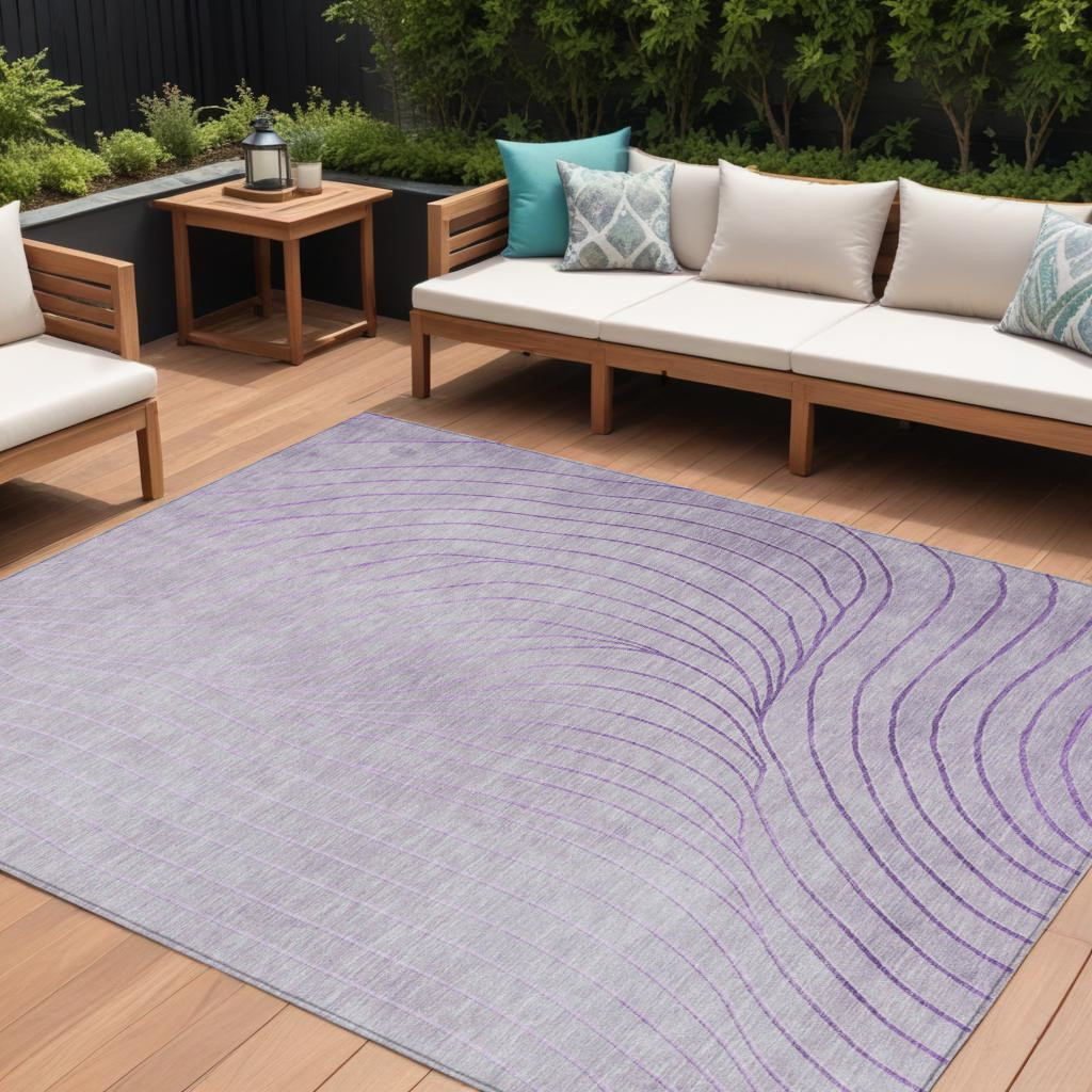 631778 10 x 14 ft. Lavender & Silver Abstract Washable Indoor & Outdoor Rectangle Area Rug