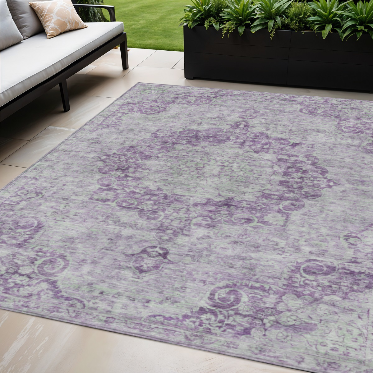 607921 5 x 8 ft. Purple Floral Medallion Washable Indoor & Outdoor Rectangle Area Rug