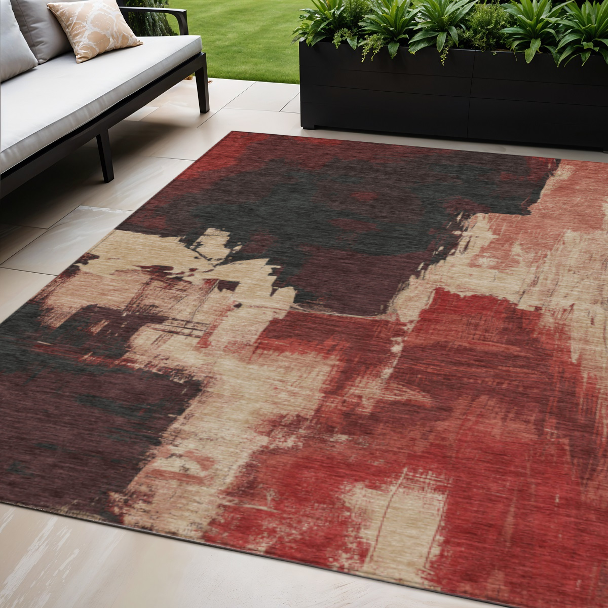 609161 5 x 8 ft. Brick Red & Red Abstract Washable Indoor & Outdoor Rectangle Area Rug