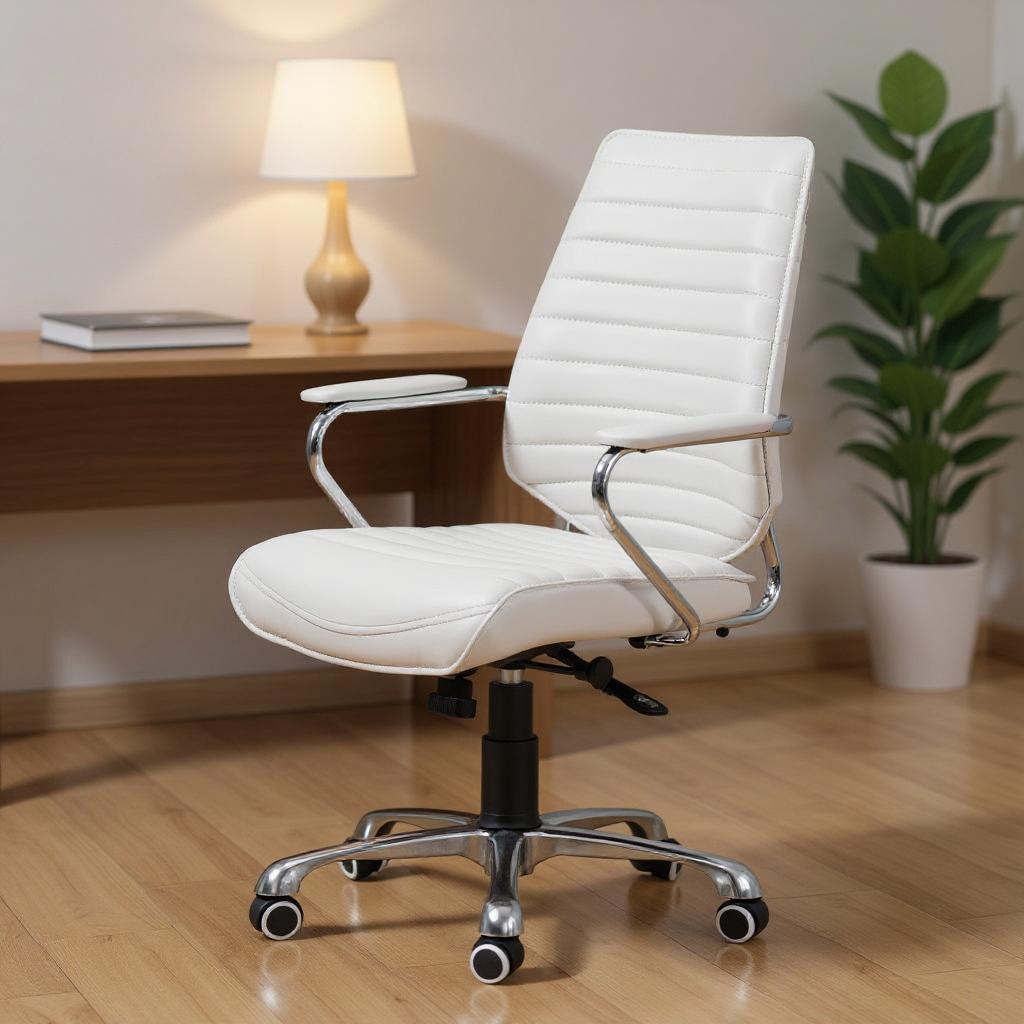 572166 White & Silver Adjustable Height Swivel Rolling Office Chair
