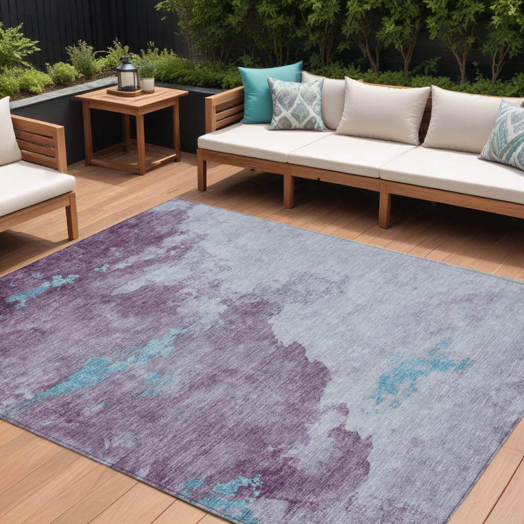 631814 10 x 14 ft. Lavender & Teal Blue Abstract Washable Indoor & Outdoor Rectangle Area Rug