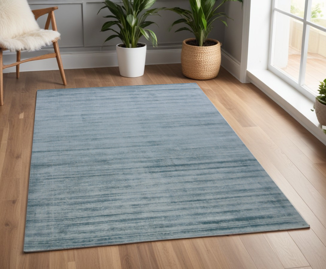 570243 4 x 6 ft. Light Blue & Dark Blue Striped Hand Woven Rectangle Area Rug