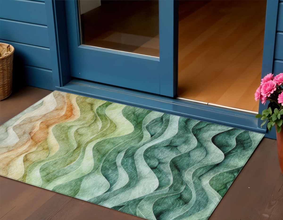 608076 3 x 5 ft. Teal Blue Abstract Washable Indoor & Outdoor Rectangle Area Rug