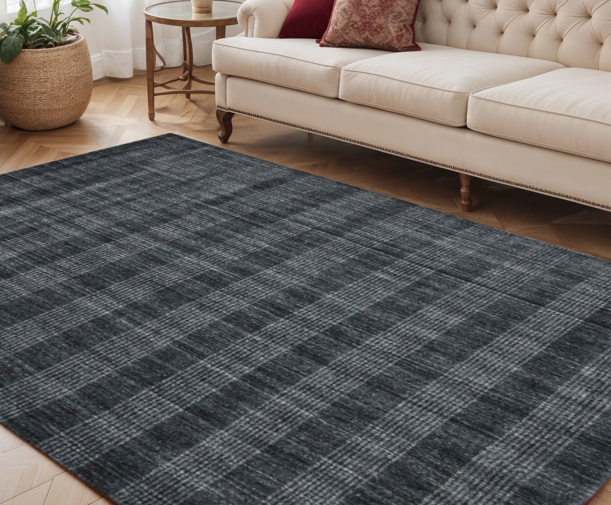 570492 5 x 8 ft. Charcoal & Gray Wool Plaid Hand Woven Rectangle Area Rug