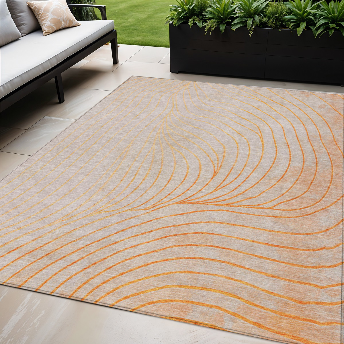 631786 5 x 8 ft. Orange & Silver Abstract Washable Indoor & Outdoor Rectangle Area Rug