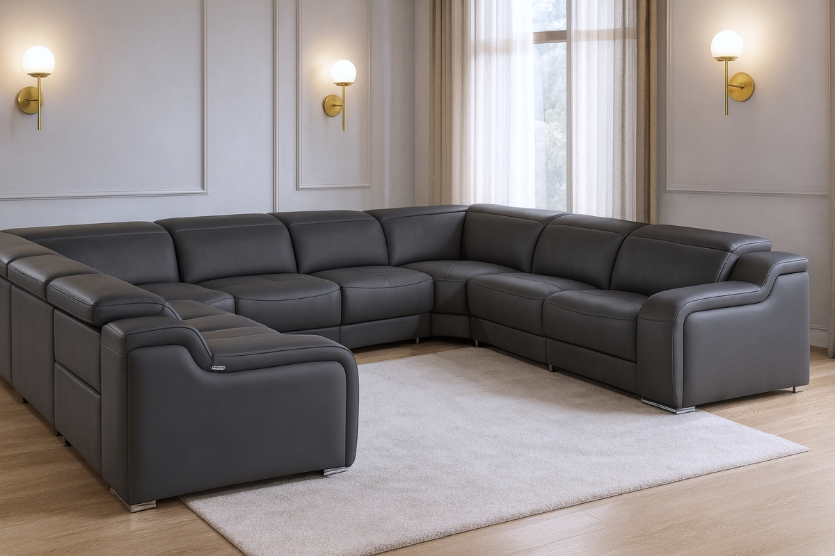 632574 Dark Gray Italian Leather Power Reclining U Shaped 8 Piece Corner Sectional with Console