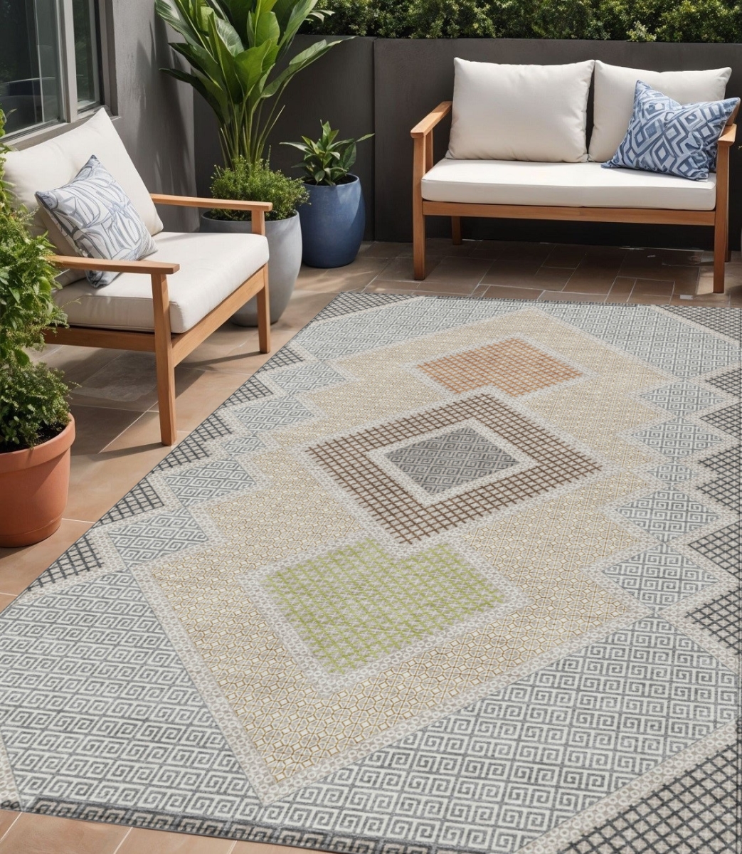 631922 5 x 8 ft. Pewter Copper & Silver Geometric Washable Indoor & Outdoor Rectangle Area Rug