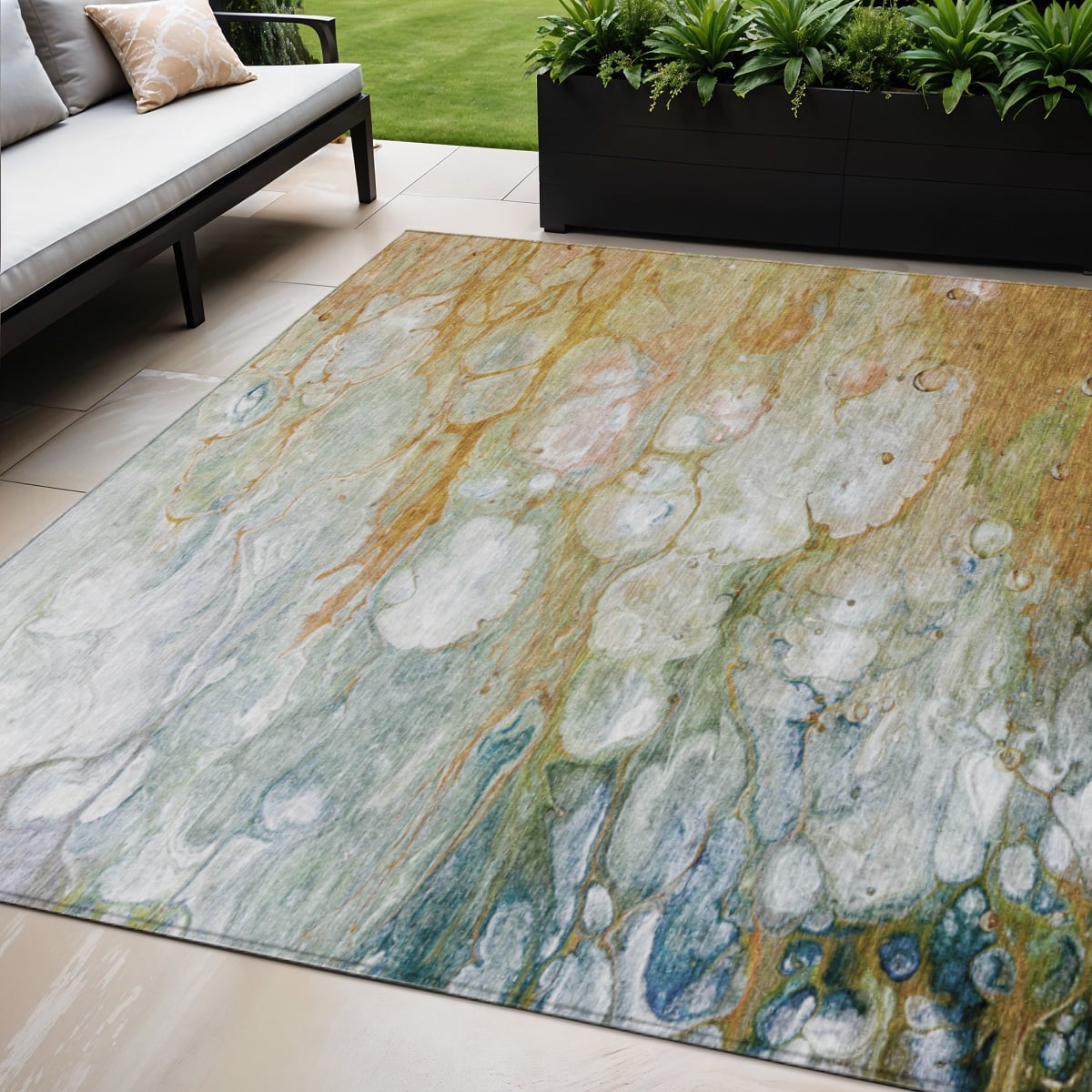 608614 5 x 8 ft. Orange Abstract Washable Indoor & Outdoor Rectangle Area Rug