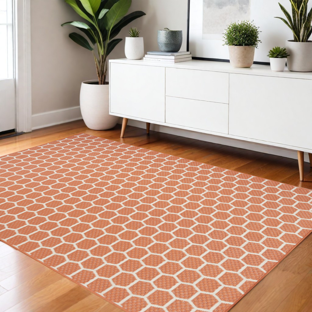 554805 4 x 6 ft. Coral & Ivory Geometric Indoor & Outdoor Rectangle Area Rug
