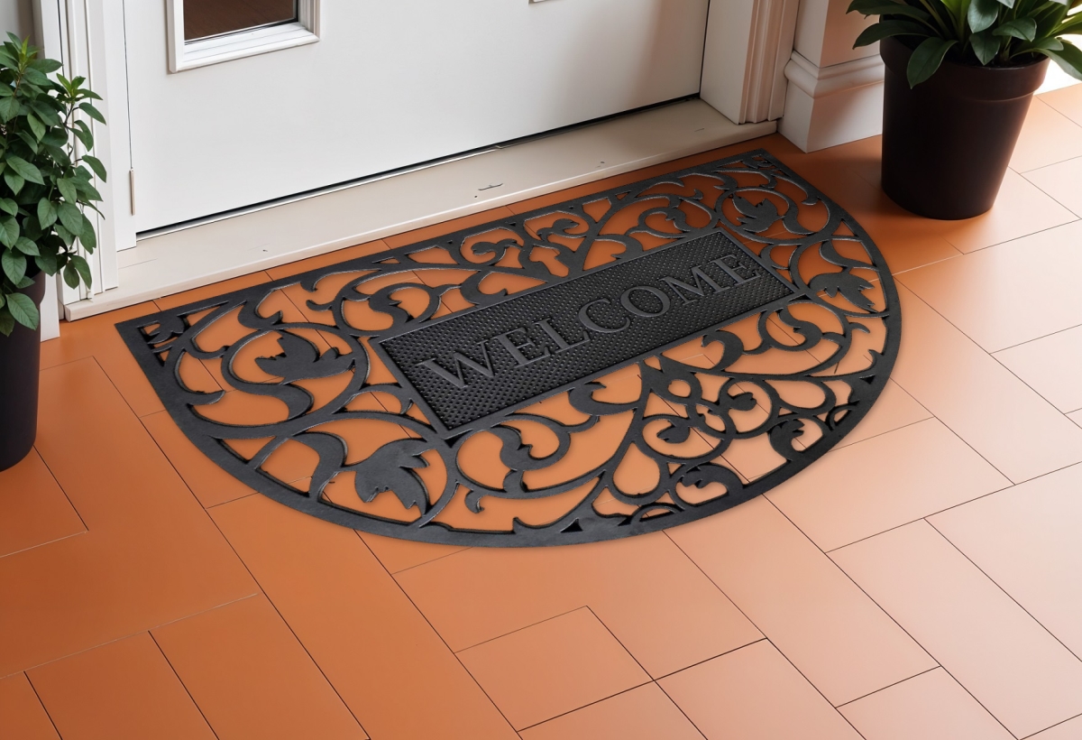 632543 24 x 36 in. Black Scrollwork Welcome Semi Circle Outdoor Rubber Door Mat
