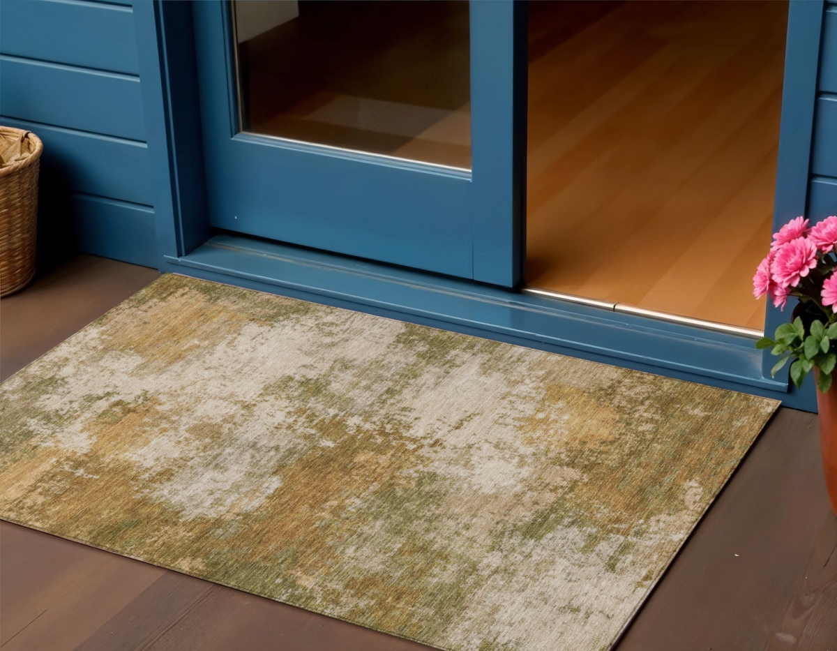 630621 3 x 5 ft. Copper & Ivory Abstract Washable Indoor & Outdoor Rectangle Area Rug