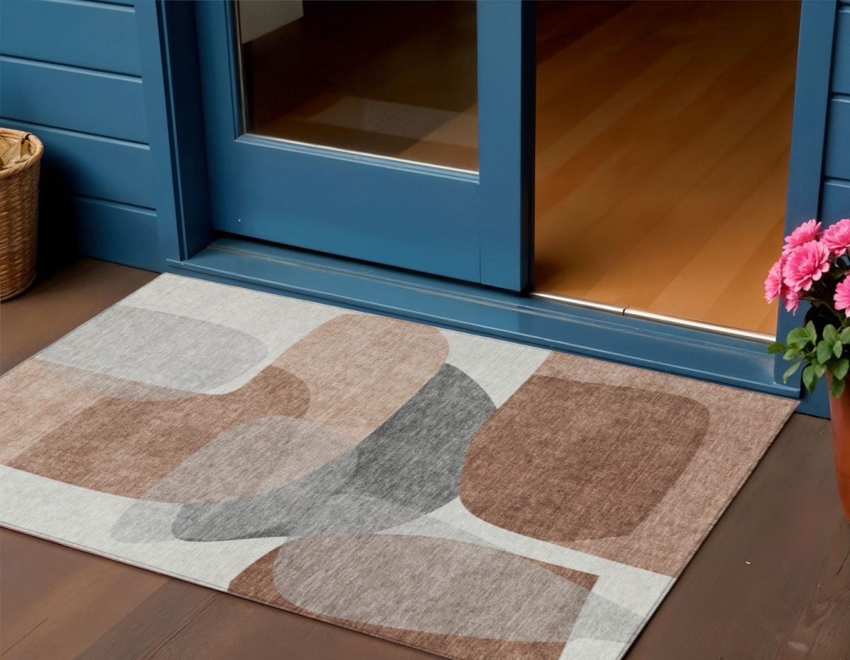 632173 3 x 5 ft. Rust & Gray Abstract Washable Indoor & Outdoor Rectangle Area Rug
