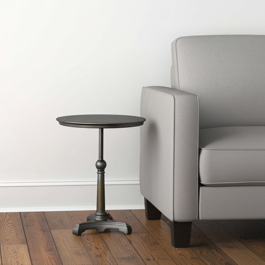 571184 30 in. Brown Iron Round Pedestal End Table