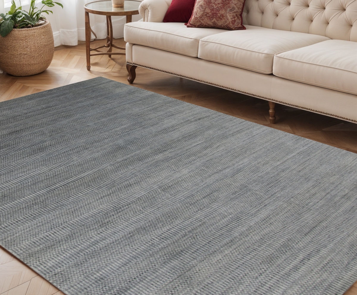 570781 5 x 8 ft. Silver & Blue Wool Striped Hand Woven Rectangle Area Rug