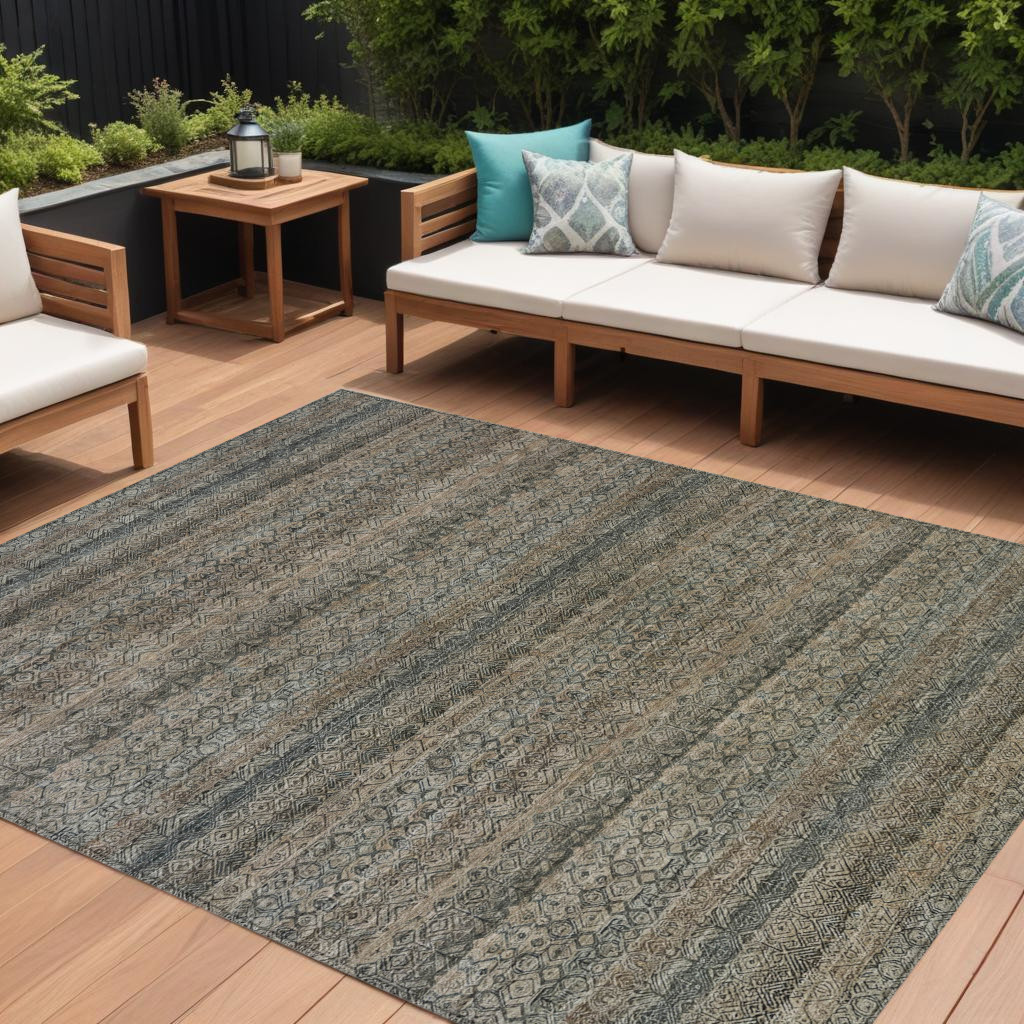 631676 10 x 14 ft. Chocolate & Gray Striped Washable Indoor & Outdoor Rectangle Area Rug