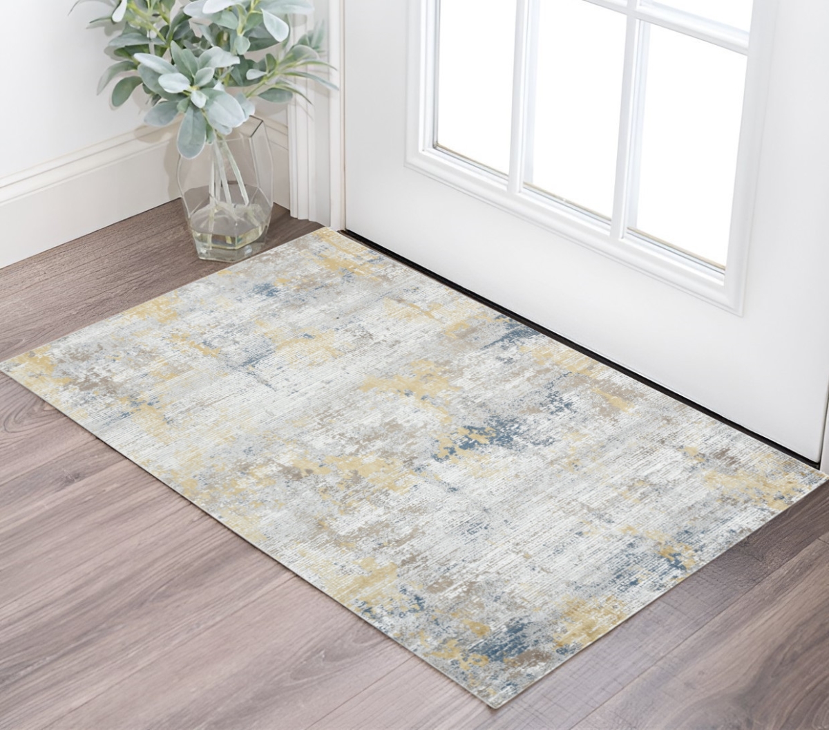 570881 2 x 3 ft. Gold Ivory & Blue Abstract Rectangle Area Rug
