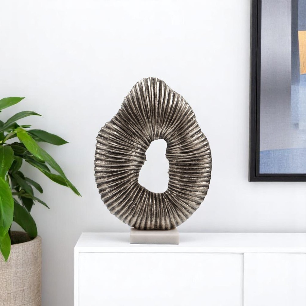 Modern Abstract Tabletop Sculpture - Silver & White - 17 in. - Hand-Finished