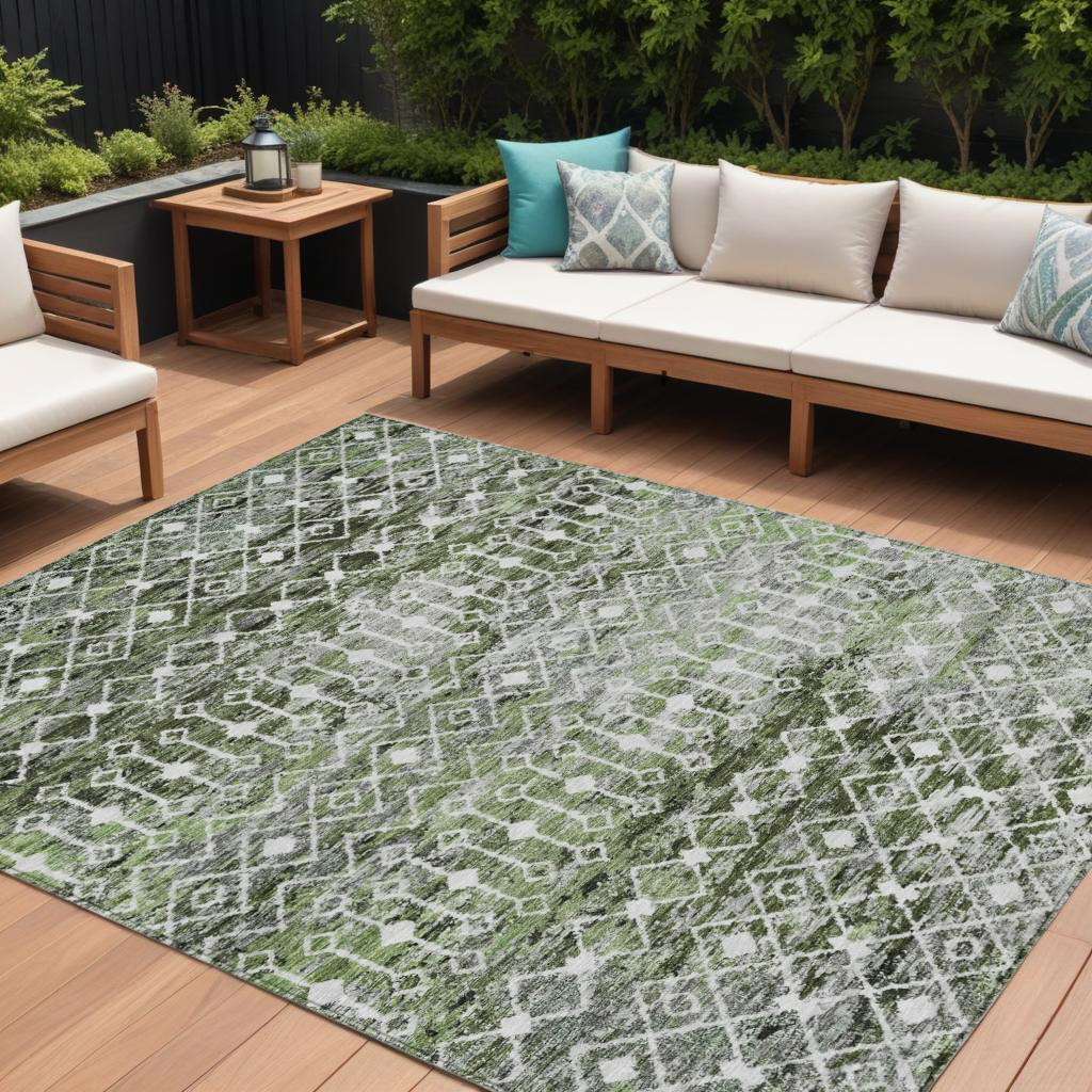 615809 8 x 10 ft. Olive Green & Ivory Argyle Washable Indoor & Outdoor Rectangle Area Rug