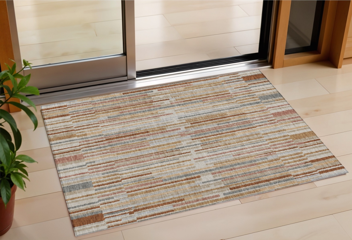 631551 3 x 5 ft. Rust & Ivory Striped Washable Indoor & Outdoor Rectangle Area Rug