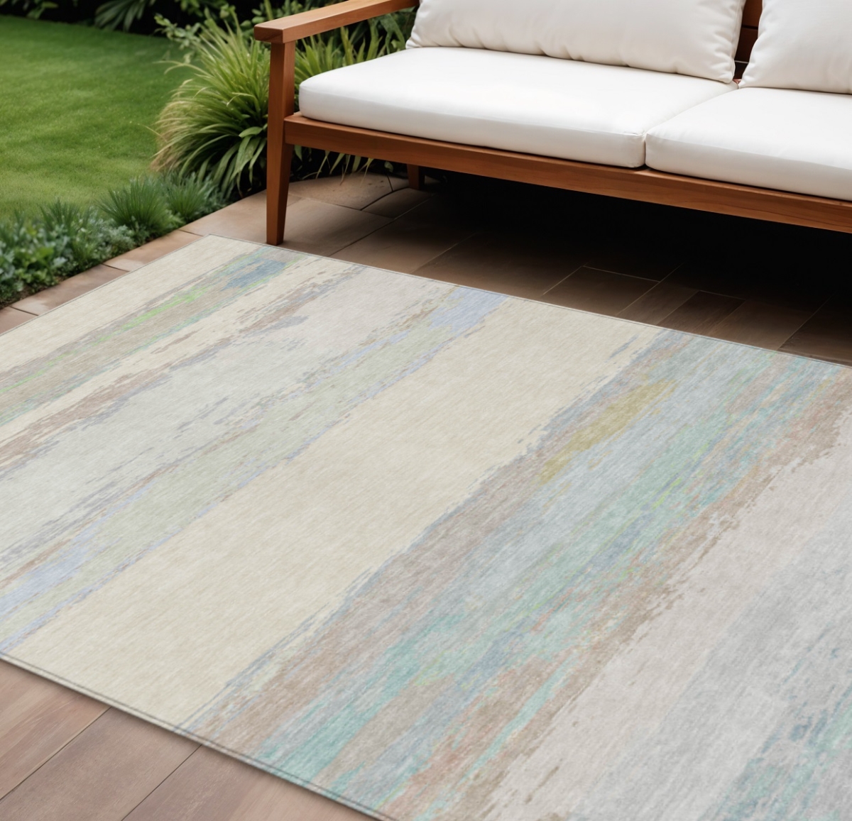608745 9 x 12 ft. Ivory Abstract Washable Indoor & Outdoor Rectangle Area Rug