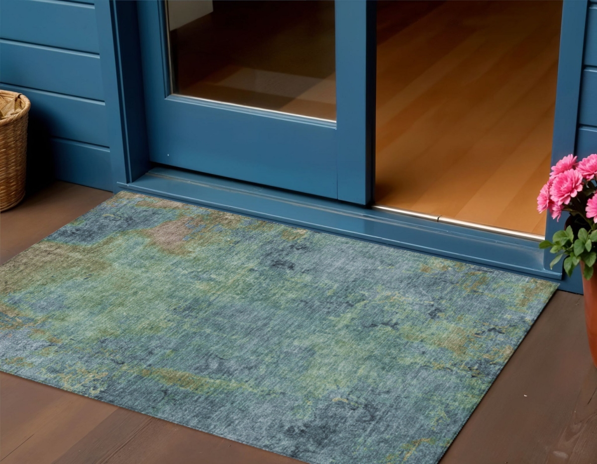 608765 3 x 5 ft. Blue Abstract Washable Indoor & Outdoor Rectangle Area Rug