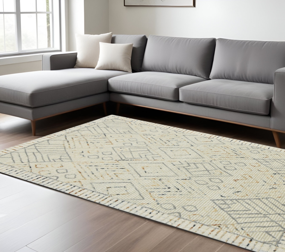 570317 8 x 10 ft. Ivory Gray & Rust Wool Southwestern Hand Hooked Rectangle Area Rug