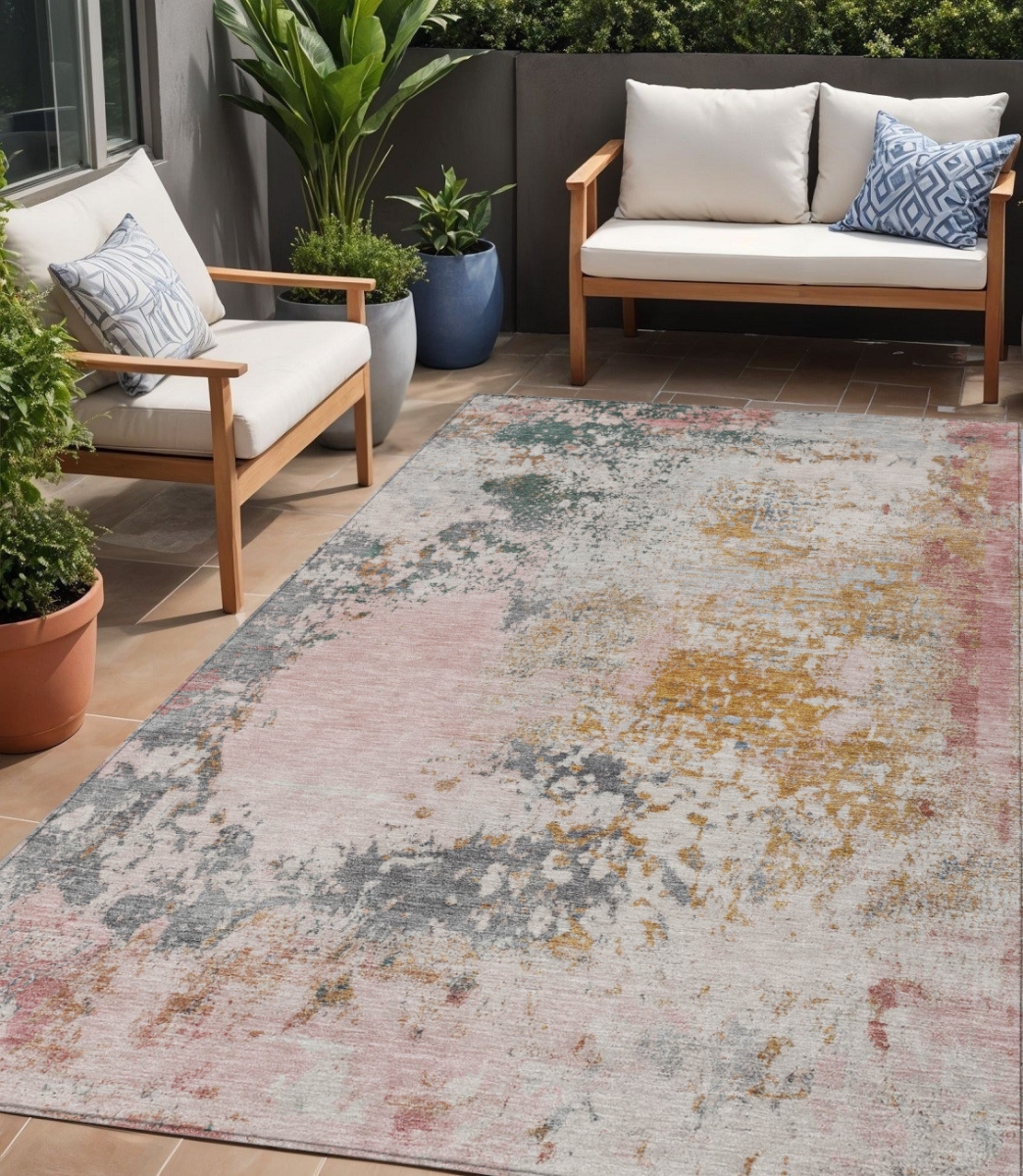 630802 5 x 8 ft. Pink Charcoal & Copper Abstract Washable Indoor & Outdoor Rectangle Area Rug